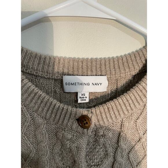 Something Navy Charlie Puff Sleeve Cable Knit Cardigan in Oatmeal Color - Picture 10 of 12